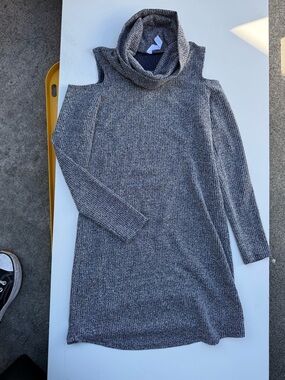 My Story Gray Cold-Shoulder Turtleneck Sweater Dress